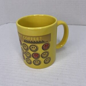 Coffee Cup Mug Where's My Coffee JSCo Happy Face/Sad Face Yellow Ceramic Novelty